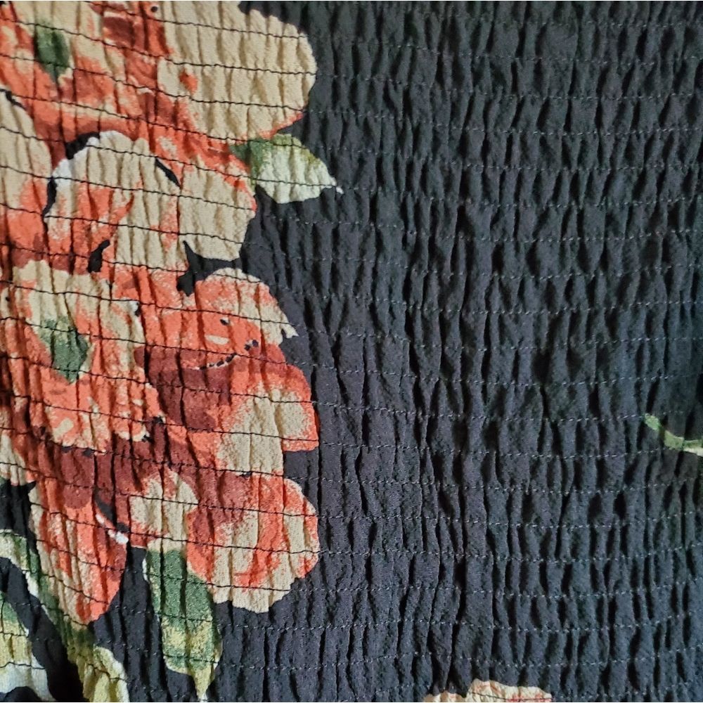 Women's Smocked Black Floral Dress - Picture 2 of 4